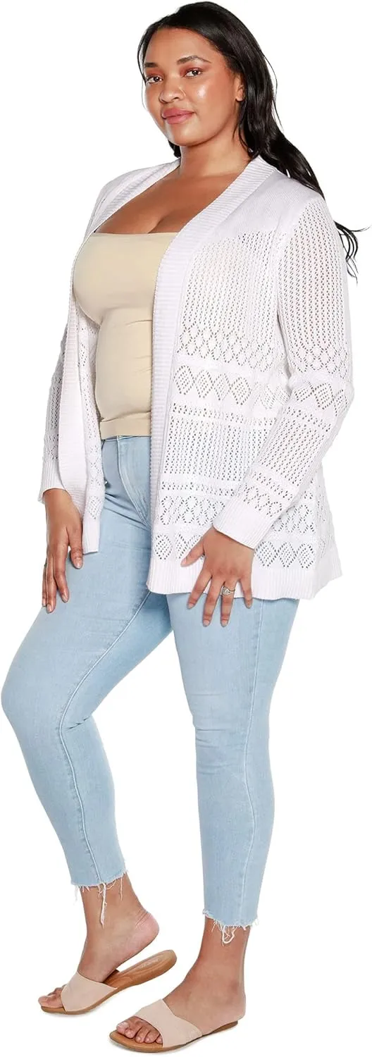 Womens Long Crochet Cardigan Ladies Long Cardigans Lightweight in Pointelle Knit