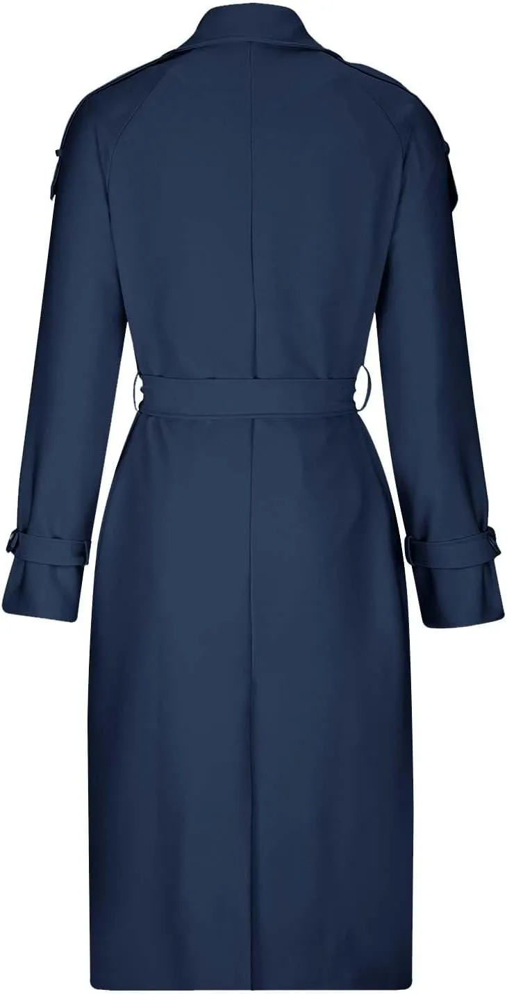Womens Long Length Trench Coat Open Front Lapel Double-Breasted Hoodless Jackets Winter Casual Outerwear with Pockets