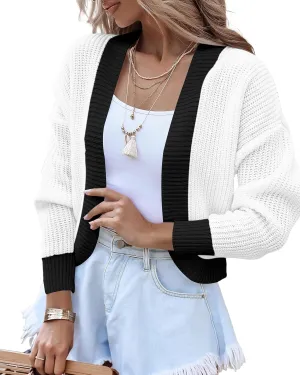 Women's Long Sleeve Open Front Knit Cropped Cardigan Sweaters Casual Drop Shoulder Short Shrugs Sweater Coats