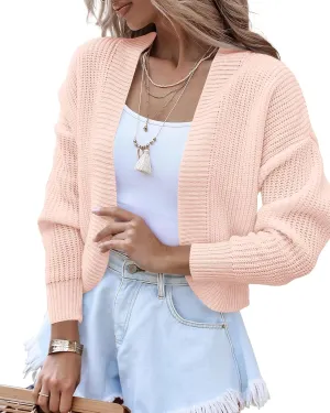 Women's Long Sleeve Open Front Knit Cropped Cardigan Sweaters Casual Drop Shoulder Short Shrugs Sweater Coats