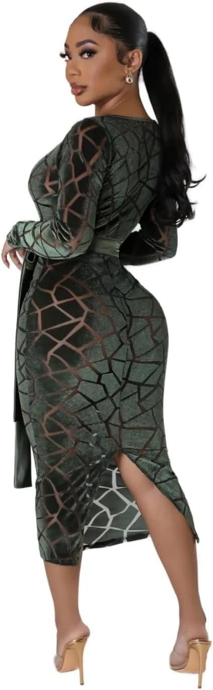 Women's Long Sleeve Stretch Sexy Curvy Club Party Dress Dress