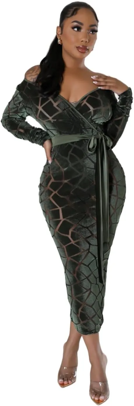 Women's Long Sleeve Stretch Sexy Curvy Club Party Dress Dress