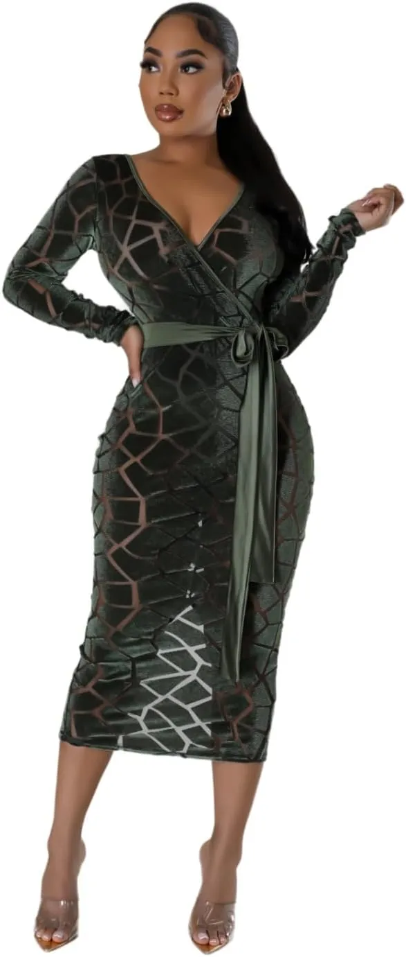 Women's Long Sleeve Stretch Sexy Curvy Club Party Dress Dress