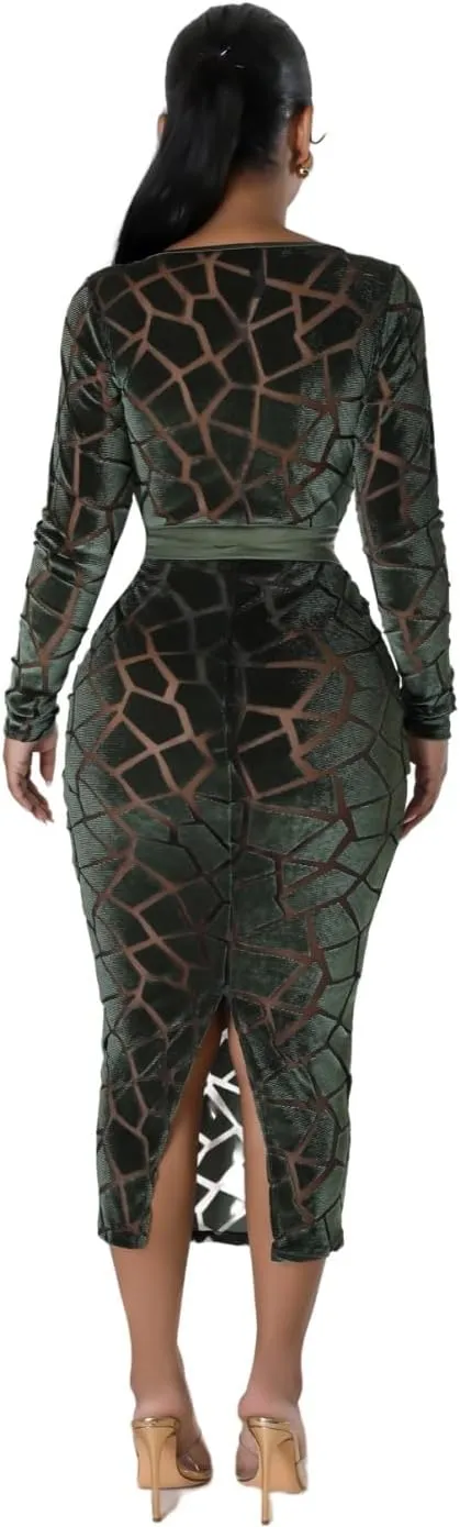 Women's Long Sleeve Stretch Sexy Curvy Club Party Dress Dress