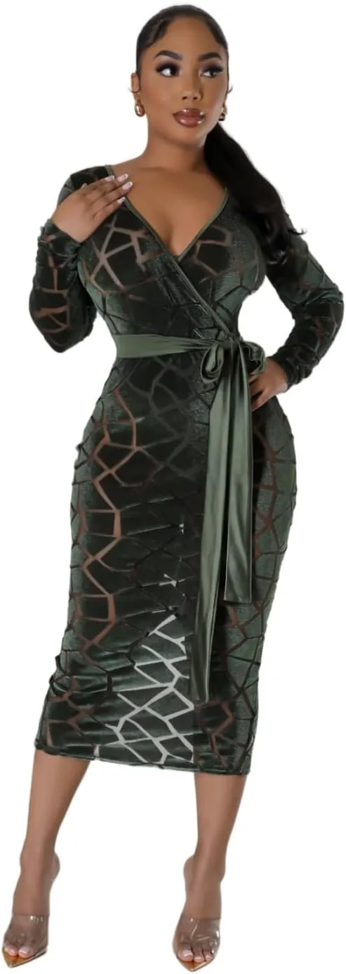 Women's Long Sleeve Stretch Sexy Curvy Club Party Dress Dress