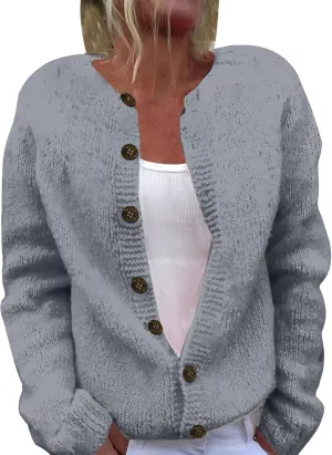Womens Oversized Sweaters Knit Button Down Long Sleeve Open Front Drop Shoulder Cardigan Outwear Sweater Tops