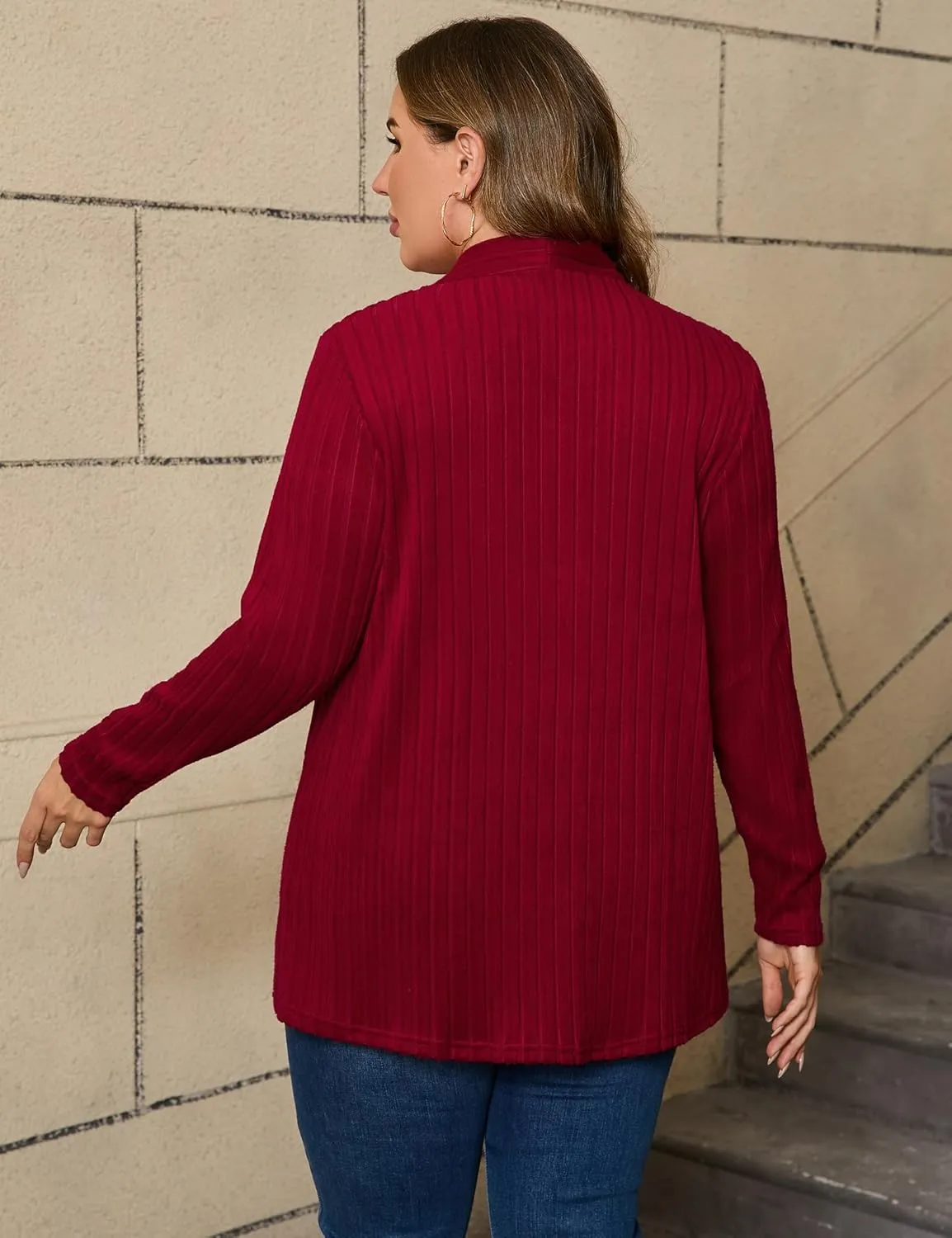Womens Plus Size Open Front Cardigan Lightweight Long Sleeve Sweaters Tops 2024 Fall Coat Outerwear with Pockets