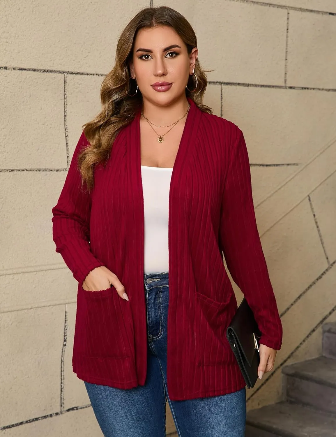 Womens Plus Size Open Front Cardigan Lightweight Long Sleeve Sweaters Tops 2024 Fall Coat Outerwear with Pockets