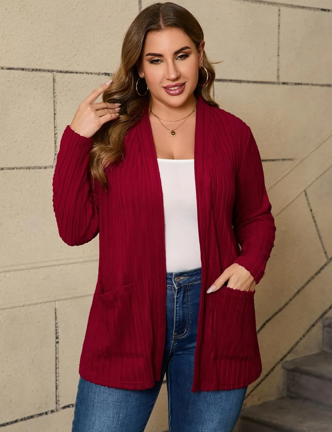 Womens Plus Size Open Front Cardigan Lightweight Long Sleeve Sweaters Tops 2024 Fall Coat Outerwear with Pockets