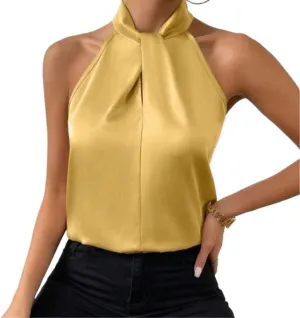 Women's Satin Sleeveless Vest Spring Summer Solid Colour Camisole Strapless Sexy T Shirt Office Shirt