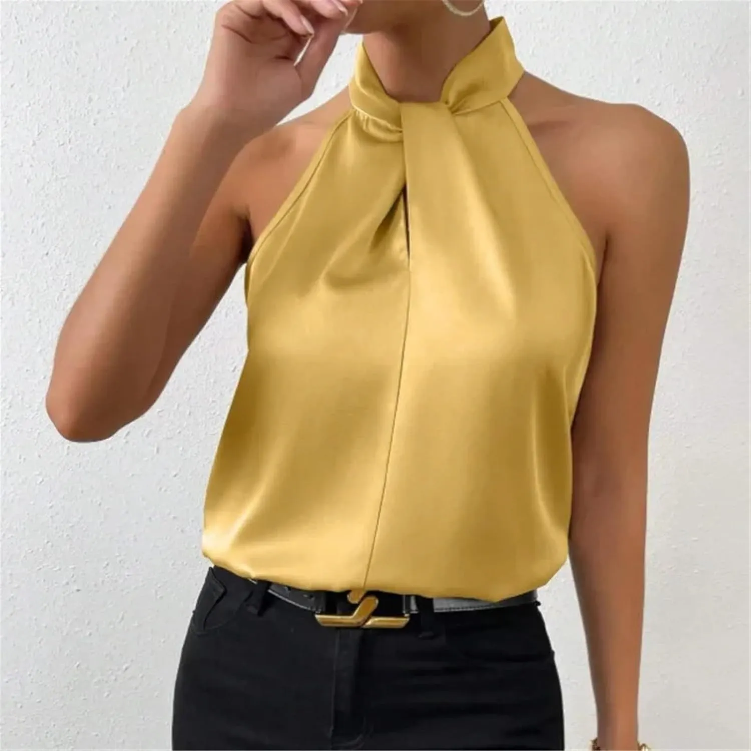 Women's Satin Sleeveless Vest Spring Summer Solid Colour Camisole Strapless Sexy T Shirt Office Shirt