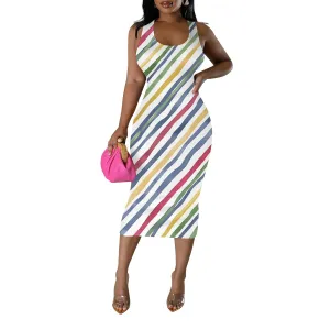 Women's Sexy Bodycon Tank Floral Print Dress Summer Pencil Sleeveless Basic Midi Dresses Party Club Beach Sundresses
