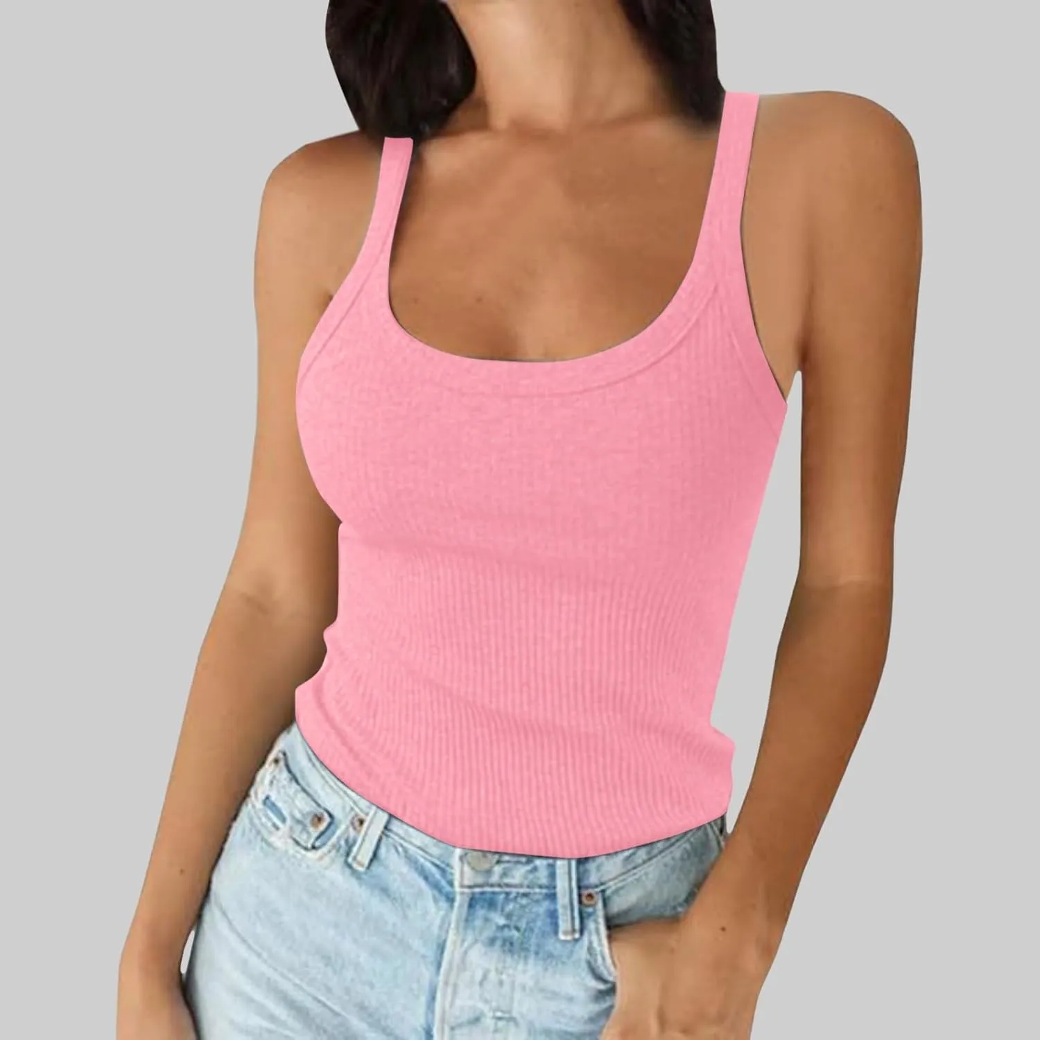 Women's Sexy Scoop Neck Tank Top Summer Sleeveless Cute Y2K Cami Tops Basic Going Out Crop Shirt Underclothes