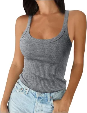Women's Sexy Scoop Neck Tank Top Summer Sleeveless Cute Y2K Cami Tops Basic Going Out Crop Shirt Underclothes