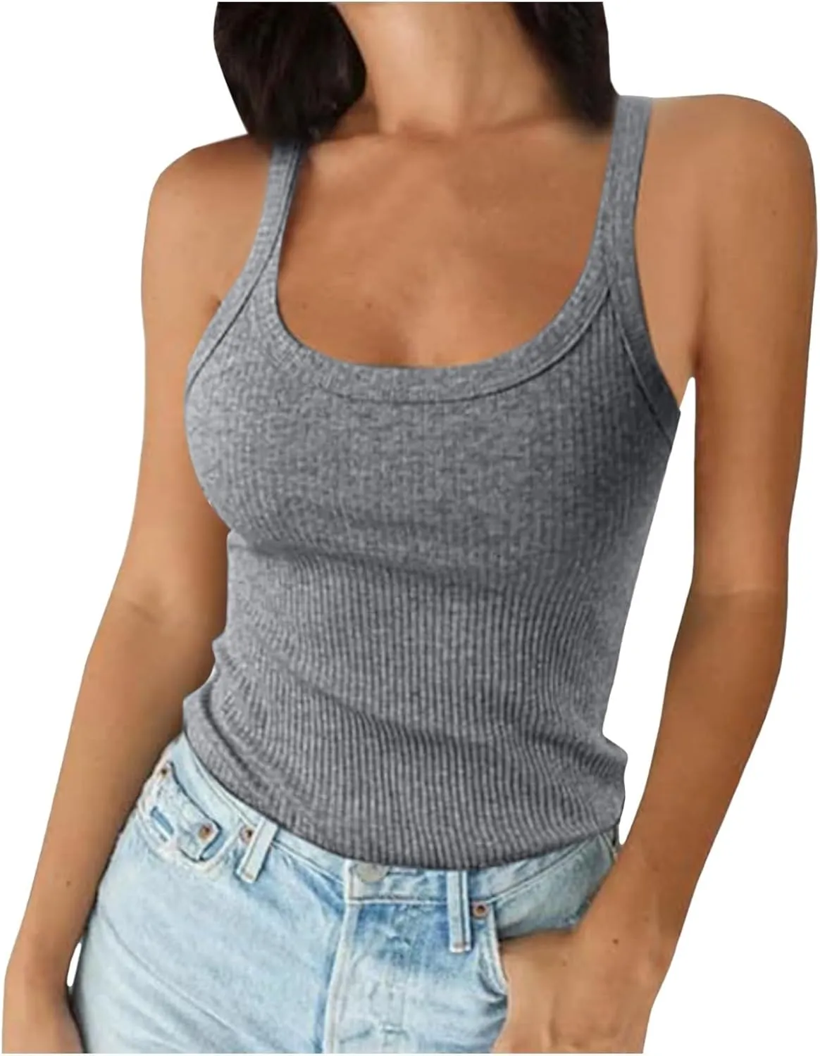 Women's Sexy Scoop Neck Tank Top Summer Sleeveless Cute Y2K Cami Tops Basic Going Out Crop Shirt Underclothes