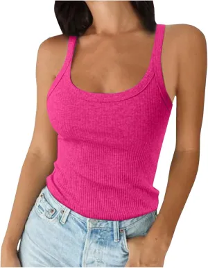 Women's Sexy Scoop Neck Tank Top Summer Sleeveless Cute Y2K Cami Tops Basic Going Out Crop Shirt Underclothes