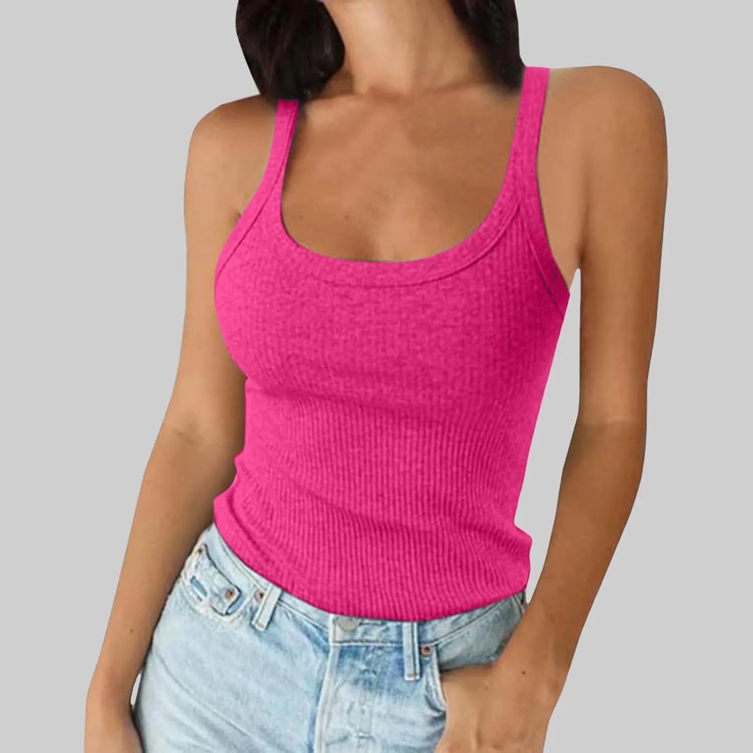 Women's Sexy Scoop Neck Tank Top Summer Sleeveless Cute Y2K Cami Tops Basic Going Out Crop Shirt Underclothes