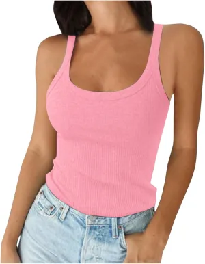 Women's Sexy Scoop Neck Tank Top Summer Sleeveless Cute Y2K Cami Tops Basic Going Out Crop Shirt Underclothes