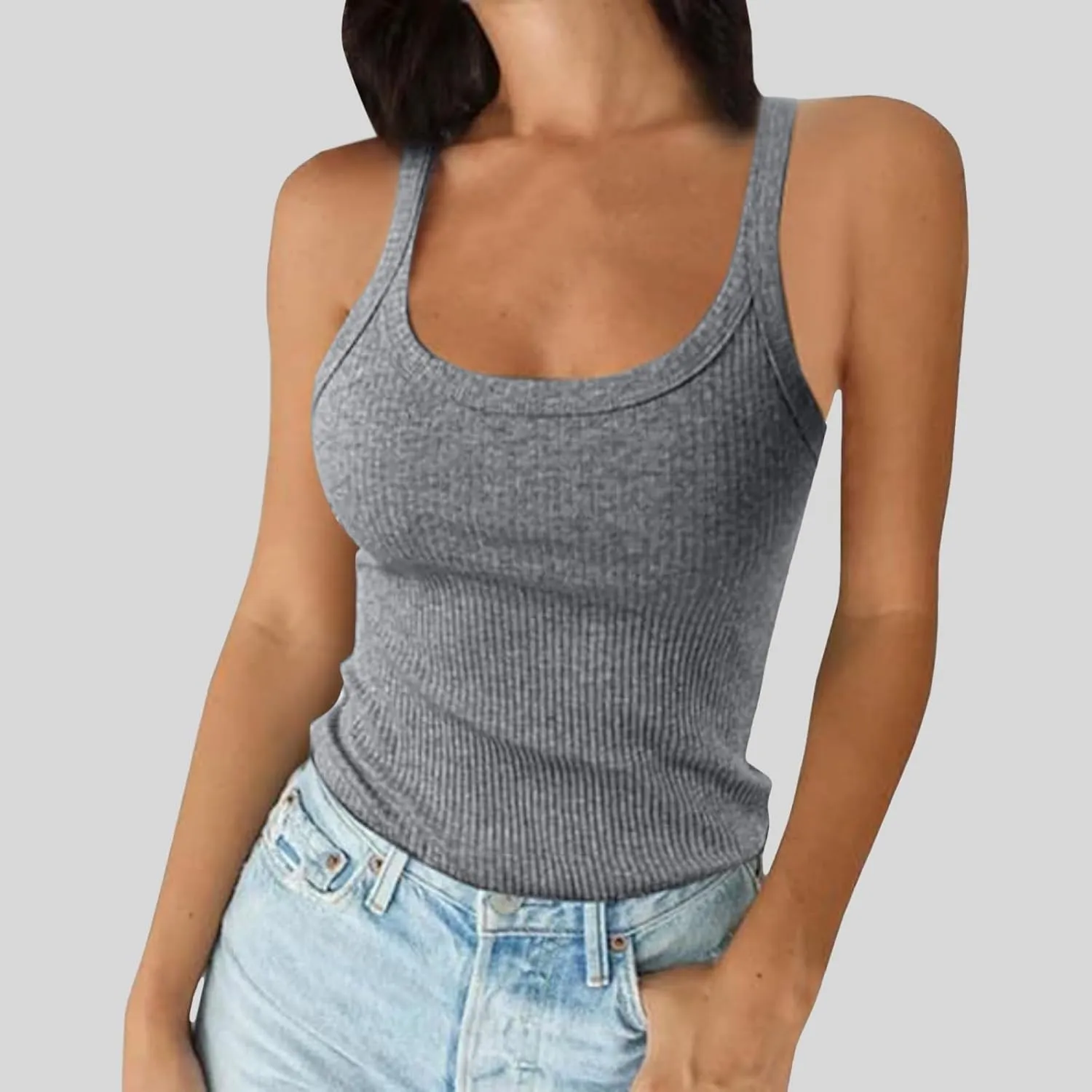 Women's Sexy Scoop Neck Tank Top Summer Sleeveless Cute Y2K Cami Tops Basic Going Out Crop Shirt Underclothes