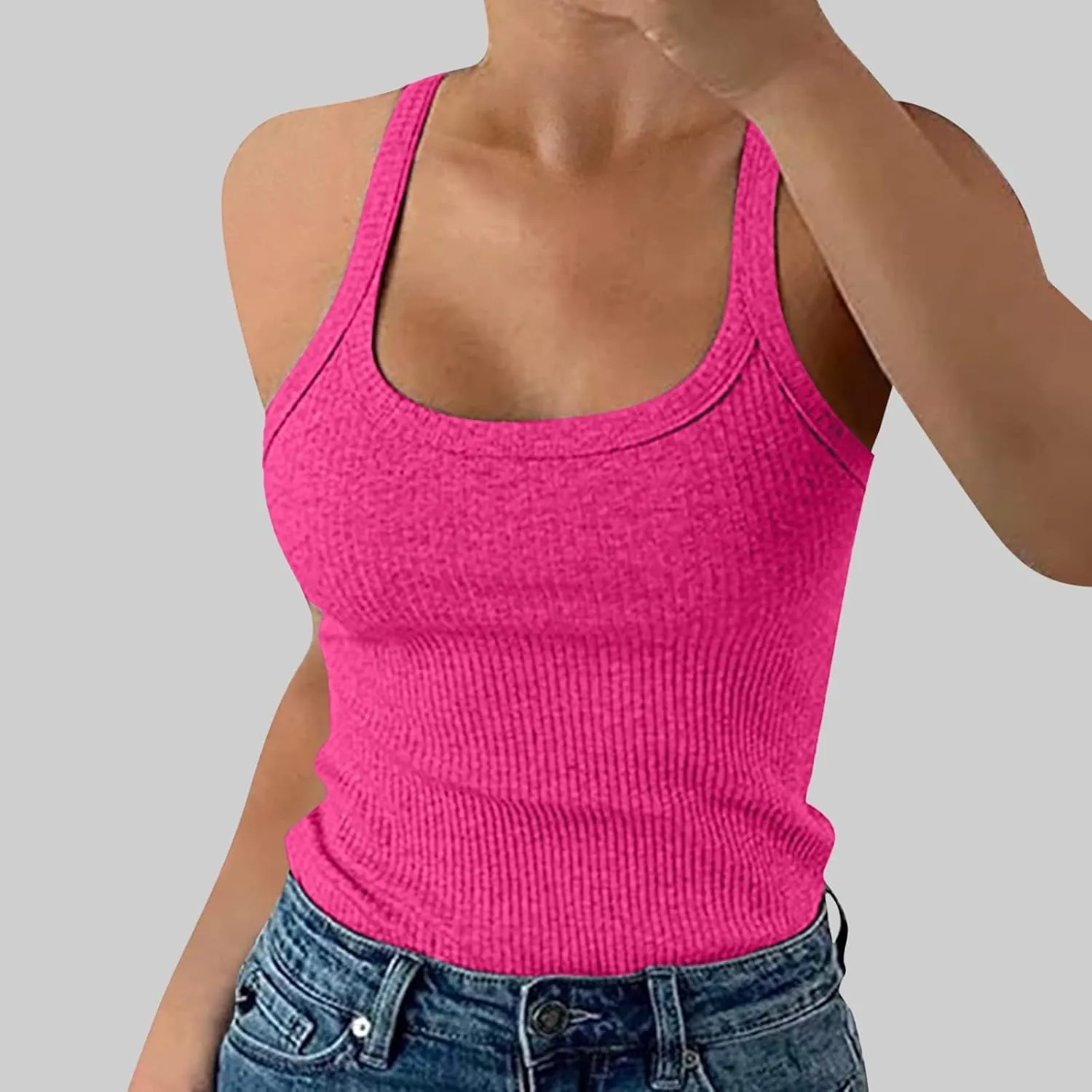 Women's Sexy Scoop Neck Tank Top Summer Sleeveless Cute Y2K Cami Tops Basic Going Out Crop Shirt Underclothes