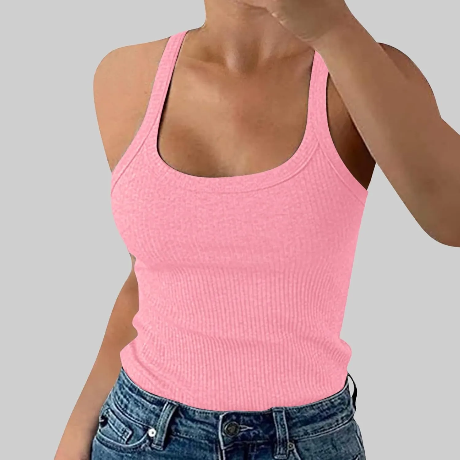 Women's Sexy Scoop Neck Tank Top Summer Sleeveless Cute Y2K Cami Tops Basic Going Out Crop Shirt Underclothes