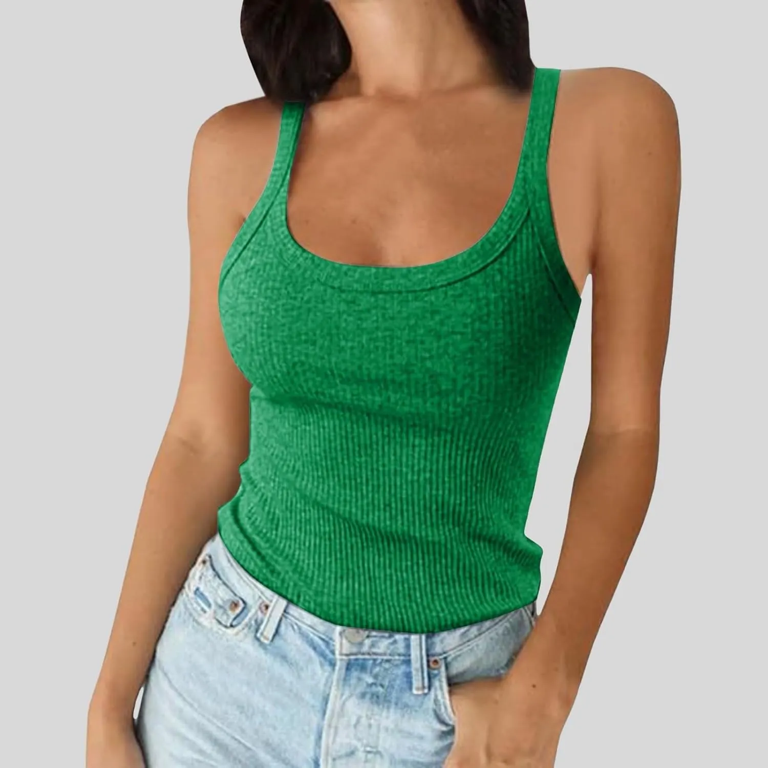 Women's Sexy Scoop Neck Tank Top Summer Sleeveless Cute Y2K Cami Tops Basic Going Out Crop Shirt Underclothes