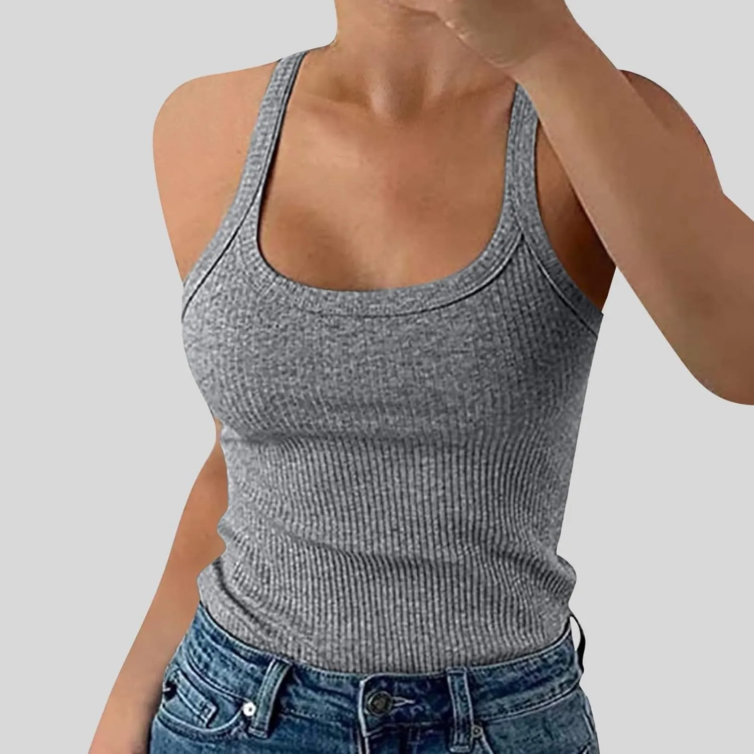 Women's Sexy Scoop Neck Tank Top Summer Sleeveless Cute Y2K Cami Tops Basic Going Out Crop Shirt Underclothes
