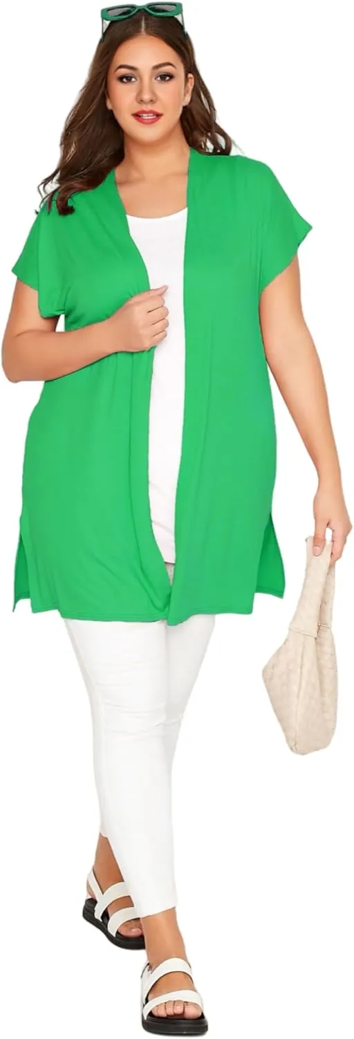 Womens Short Sleeve Plus Size Summer Kimono Cardigan Oversized Casual Beach Cover Up Open Front Lightweight Cardigan