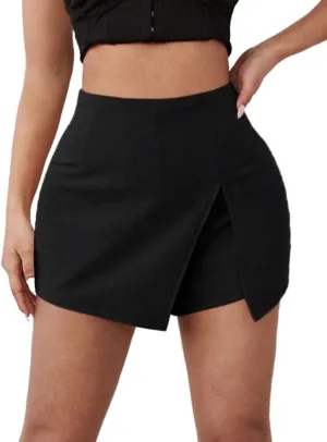 Womens Shorts Plain Slit Hem Skort Casual Knit Lounge Shorts