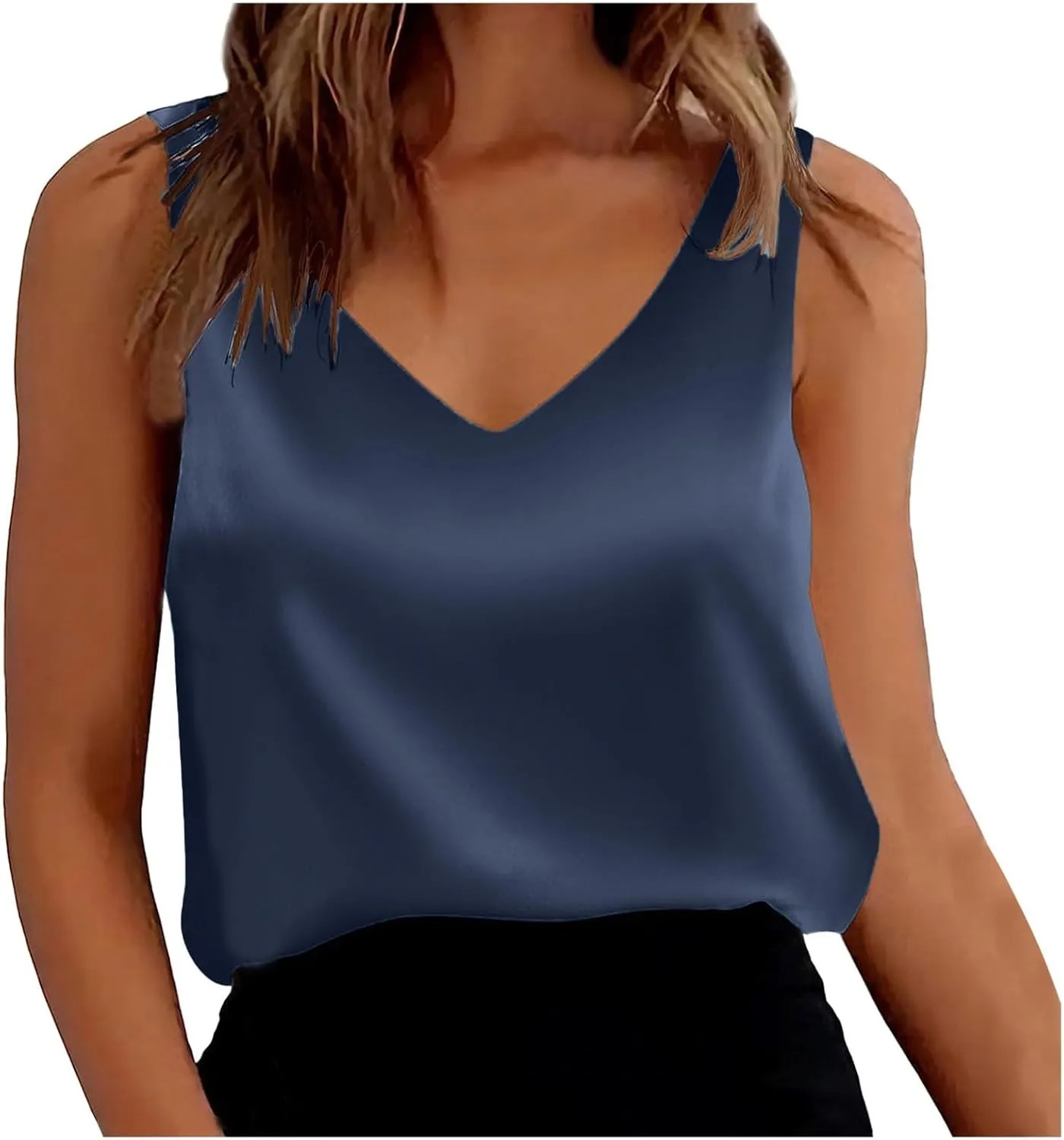 Womens Silk Satin Tank Tops Dressy Casual V Neck Cami Sleeveless Camisole Blouses Summer Basic Tank Shirt