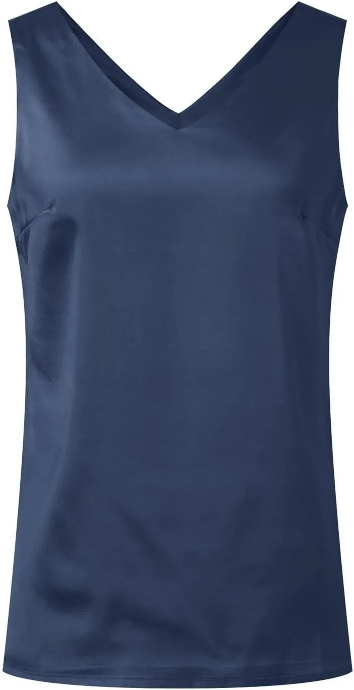 Womens Silk Satin Tank Tops Dressy Casual V Neck Cami Sleeveless Camisole Blouses Summer Basic Tank Shirt
