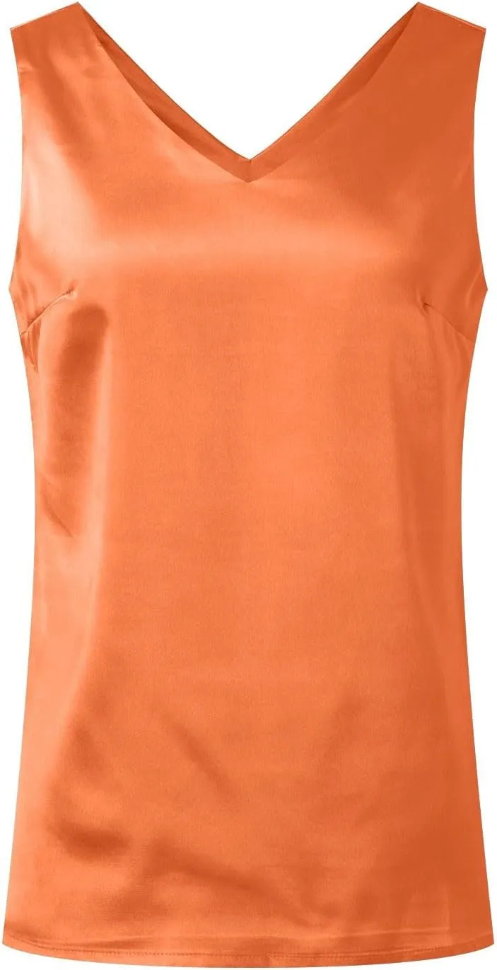 Womens Silk Satin Tank Tops Dressy Casual V Neck Cami Sleeveless Camisole Blouses Summer Basic Tank Shirt