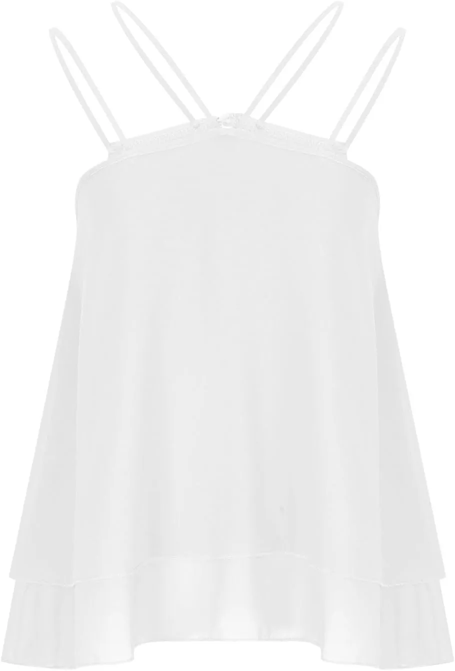 Women's Sleeveless Chiffon Tank Tops Swing Double Layer Blouses Sexy Halter Neck Strappy Summer Camisole Lightweight