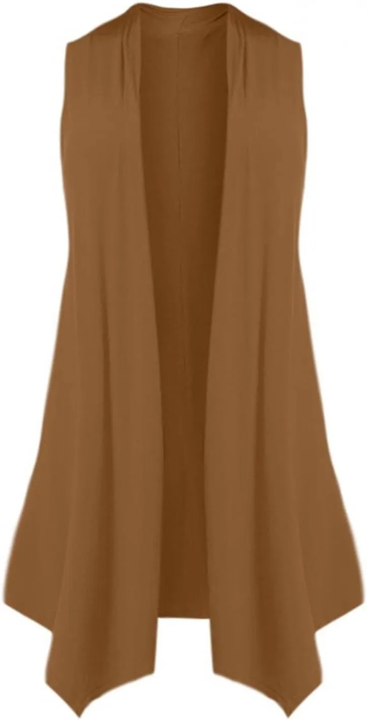 Women's Sleeveless Lightweight Draped Cardigan Vest Asymmetric Hem Open Front Coat Outerwear