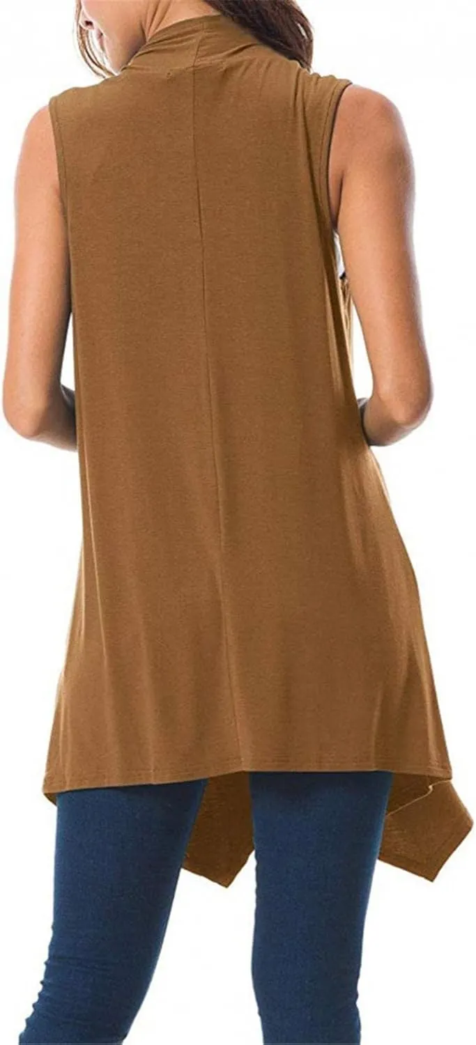 Women's Sleeveless Lightweight Draped Cardigan Vest Asymmetric Hem Open Front Coat Outerwear