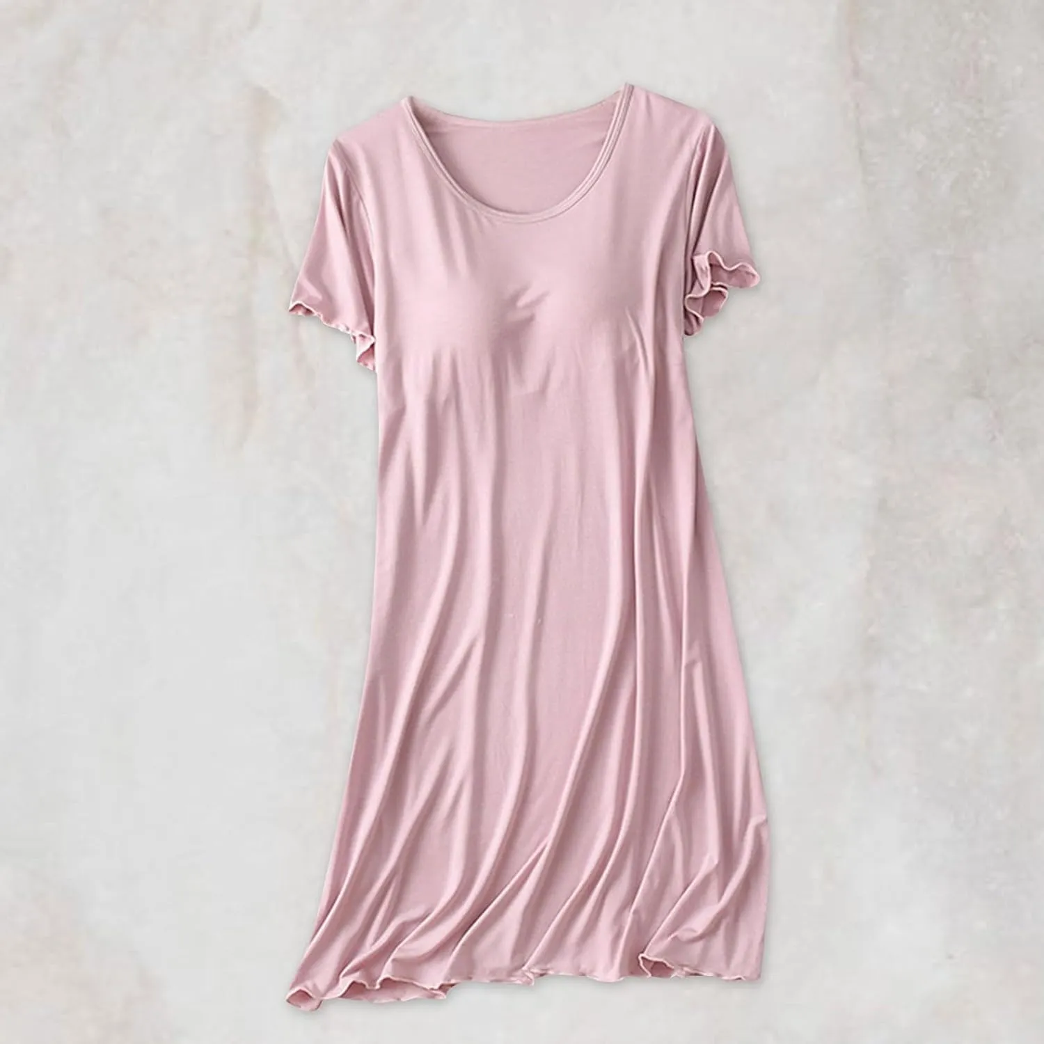 Womens Soft Nightgown Short Sleeve Nightshirt with Built in Bra Solid Sleepwear Comfy Loungewear Pajamas
