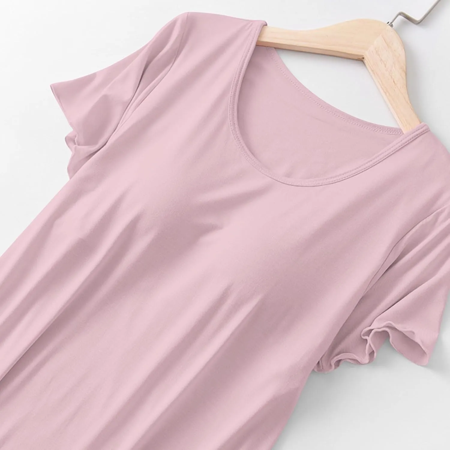 Womens Soft Nightgown Short Sleeve Nightshirt with Built in Bra Solid Sleepwear Comfy Loungewear Pajamas