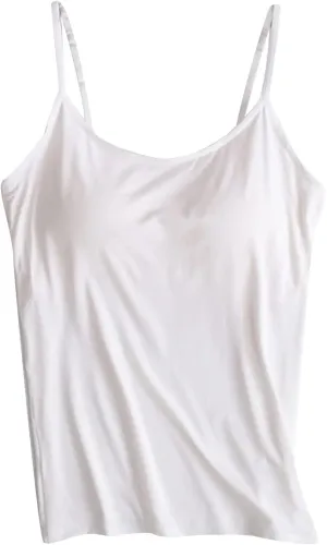 Women's Spaghetti Strap Tank Top with Built in Bra 2024 Summer Basic Solid Tank Tops Plus Size Comfort Yoga Camisole
