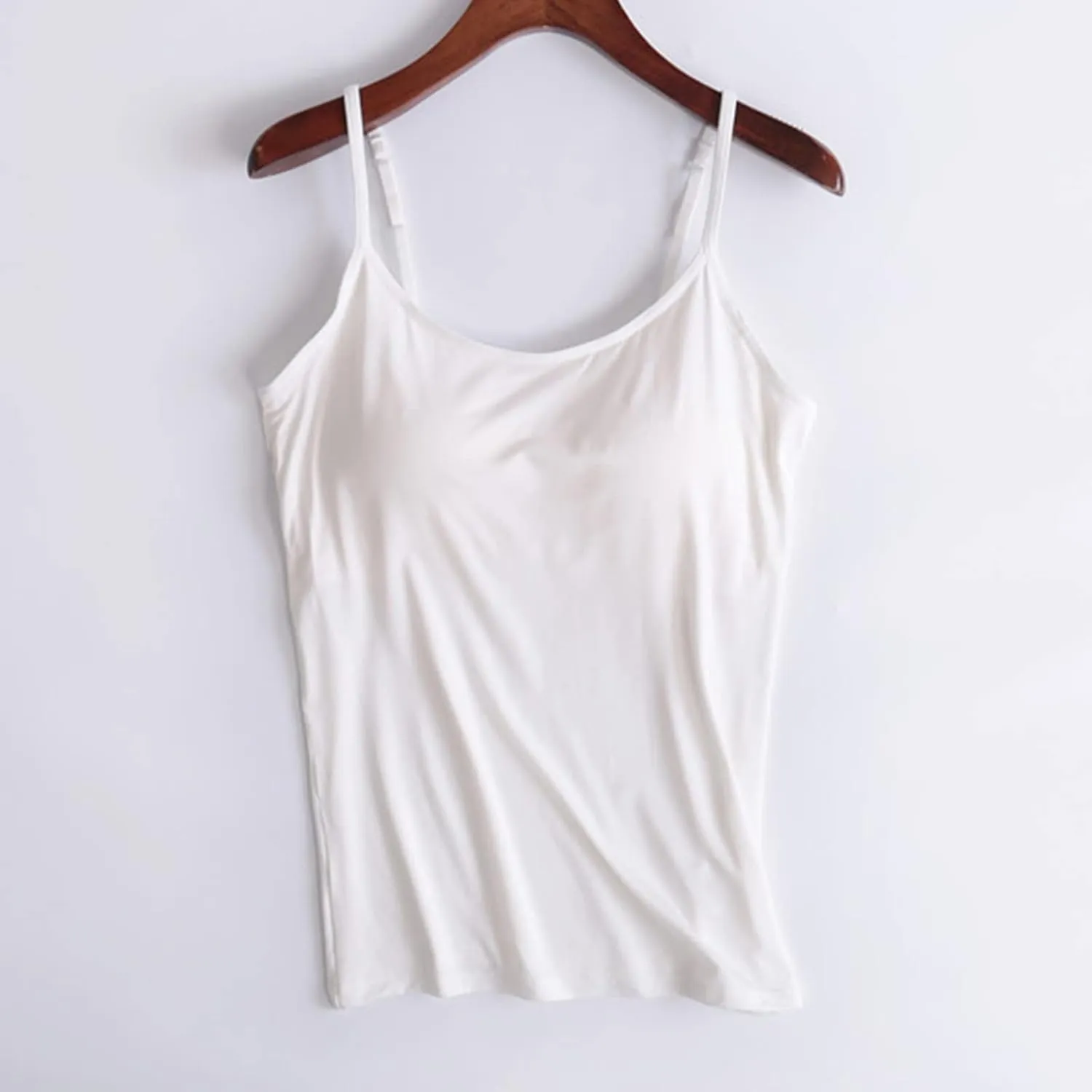 Women's Spaghetti Strap Tank Top with Built in Bra 2024 Summer Basic Solid Tank Tops Plus Size Comfort Yoga Camisole
