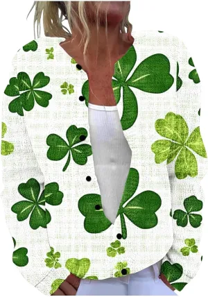 Womens St. Patrick's Day Button Down Thin Cardigan Sweater Open Front Lightweight Lucky Clover Cardigans Tops