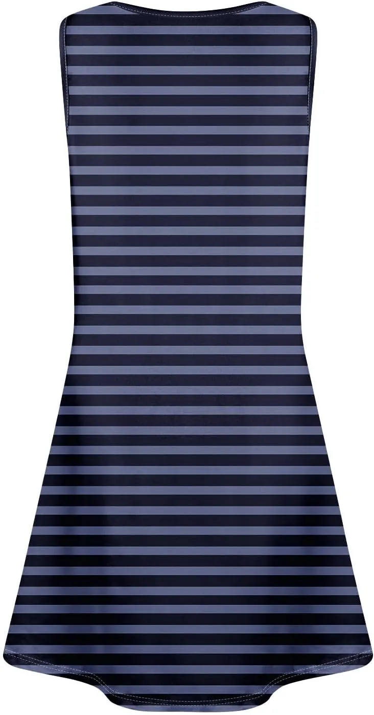 Womens Summer Dresses Loose Round Neck Sleeveless Sundresses Dress with Pockets