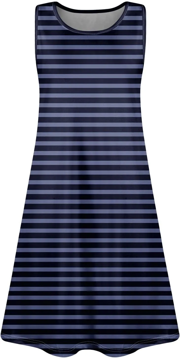 Womens Summer Dresses Loose Round Neck Sleeveless Sundresses Dress with Pockets