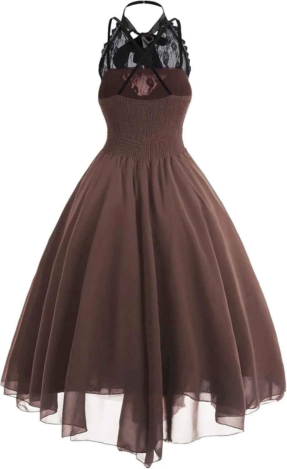 Womens Summer Fall Sexy Dress Vintage Goth Lace Chiffon Formal Gowns Evening Sleeveless Crewneck Long Dress for Women