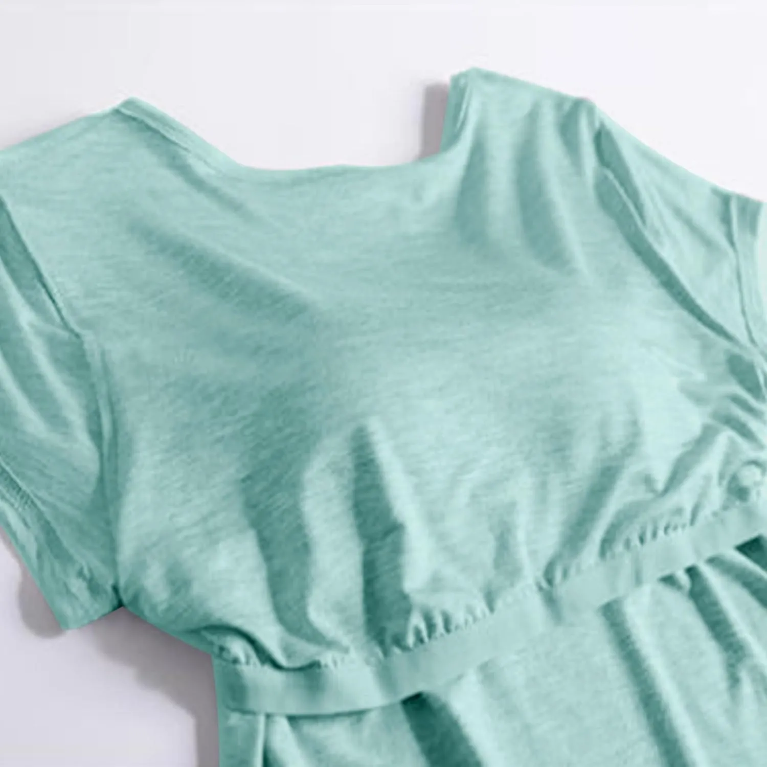 Womens T Shirts with Built in Bras Padded Short Sleeve Tops Crew Neck Wireless Shelf Bra Shirts Casual Workout Tops