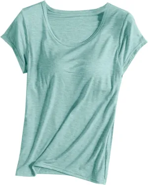 Womens T Shirts with Built in Bras Padded Short Sleeve Tops Crew Neck Wireless Shelf Bra Shirts Casual Workout Tops