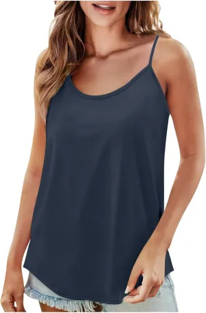 Womens Tank Tops Scoop Neck Spaghetti Strap Tank Top Loose Fit Camisole Sleeveless Summer Tops Trendy Vacation Outfits