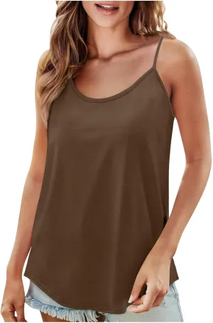 Womens Tank Tops Scoop Neck Spaghetti Strap Tank Top Loose Fit Camisole Sleeveless Summer Tops Trendy Vacation Outfits