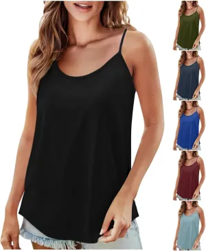 Womens Tank Tops Scoop Neck Spaghetti Strap Tank Top Loose Fit Camisole Sleeveless Summer Tops Trendy Vacation Outfits