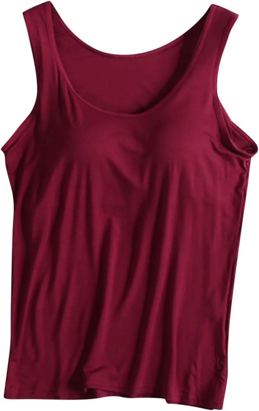 Womens Tank Tops with Built in Bra Padded Loose Sleeveless Shirts Comfy Soft Camisole Summer Lightweight Tops