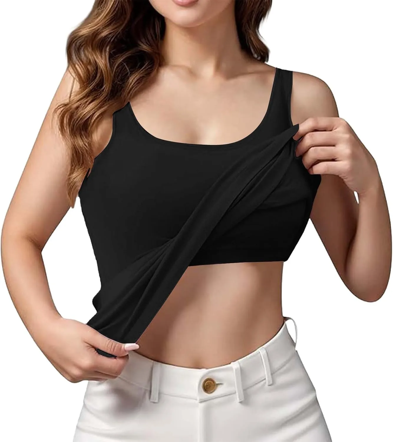 Womens Tank Tops with Built in Bra Summer Padded Undershirt Y2k Cute Going Out Tops Shelf Bra Yoga Camisole